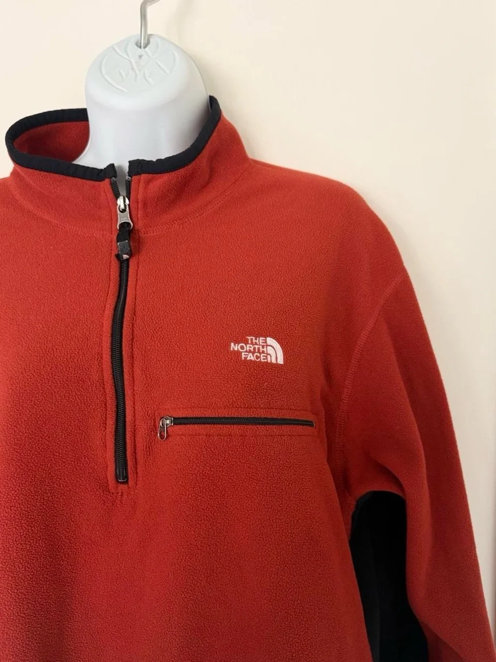 The North Face Orange& Black 1/4 Zip Fleece Pullover Mock Neck Size XL